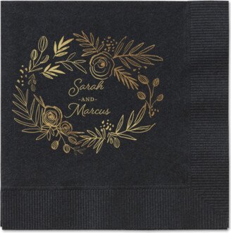 Wedding Napkins: Delightfully Entwined Napkins, Yellow, Black