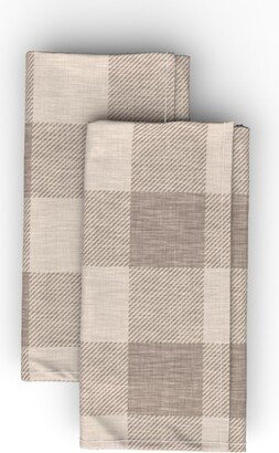 Cloth Napkins: Buffalo Check - Light Brown & Tan Linen Cloth Napkin, Longleaf Sateen Grand, Beige