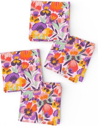 Summer Pansies Cocktail Napkins | Set Of 4 - By Alenkakarabanova Flower Cute Floral Paint Blossom Cloth Spoonflower