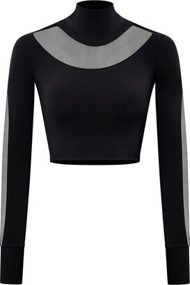 Yes Flâneuse Perla Long Sleeve Front Mesh Panel Crop Top Black Beauty