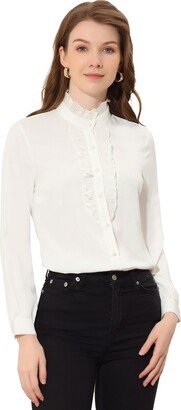 Allegra K Vintage Ruffle Blouse for Women's Business Casual Work Top Shirt White X-Small