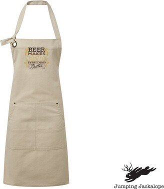 Beer Makes Everything Better Apron, Brewery Embroidered Premium Heavy Cotton Canvas Apron With Pocket