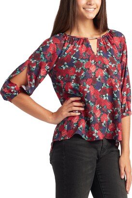 Juniors' Split-Sleeve Floral-Print Top