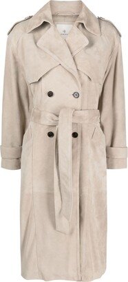 Double-Breasted Suede Trench Coat-AA