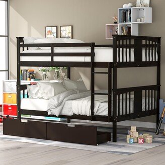 DECO Full over Full Bunk Bed with Drawers and Ladder for Bedroom, Guest Room Furniture-Espresso