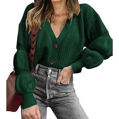 Save 48% Off Women's V Neck Button Down Long Sleeve Cable Knit Cardigan Sweaters Outerwear Tops with code: 48GTTG7B