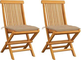 Patio Chairs with Beige Cushions 2 pcs Solid Teak Wood - 18.5 x 23.6 x 35