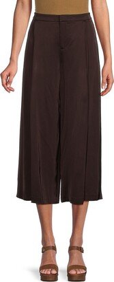 Satin Pleated Cropped Wide Pants