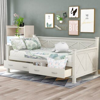 Aoolive Twin Size Daybed with 2 Large Drawers, X-shaped Frame, Modern and Rustic Casual Style Daybed