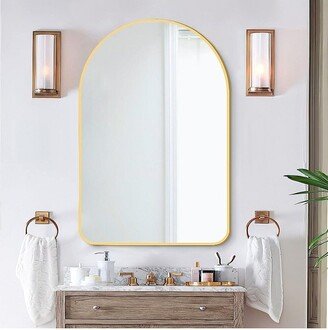 Yehudi Arch Wall Mirror for Bathroom 24x 36 inch Bathroom Mirror with Metal Frame Round Corner for Wall Decoration, Gold- The Pop Home