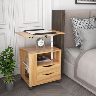 Tiramisubest Adjustable Overbed End Table,Nightstand w/ Swivel Top, Drawers,Nature