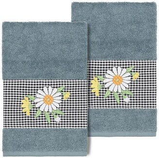 Daisy Embellished Hand Towel - Set of 2 - Teal