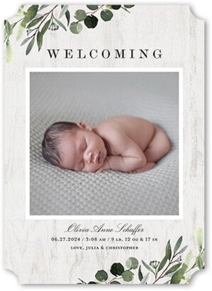 Birth Announcements: Soft Greenery Birth Announcement, Gray, 5X7, Matte, Signature Smooth Cardstock, Ticket