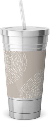 Travel Mugs: Boho Stripy Drops Stainless Tumbler With Straw, 18Oz, Beige