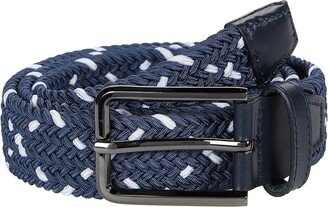 Leather Woven Belt (Navy/White) Men's Belts