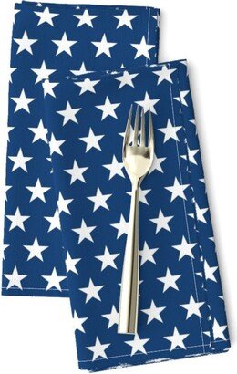 Tiny White Stars Dinner Napkins | Set Of 2 - On Blue By Thinlinetextiles Patriotic Independence Day USA Cloth Spoonflower