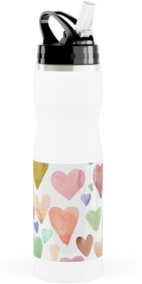 Photo Water Bottles: Earth Tone Hearts - Multi Muted Stainless Steel Water Bottle With Straw, 25Oz, With Straw, Multicolor