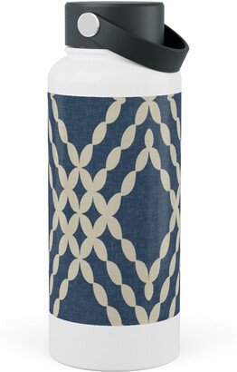 Photo Water Bottles: Kensington Lattice - Indigo Stainless Steel Wide Mouth Water Bottle, 30Oz, Wide Mouth, Blue