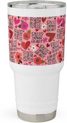 Travel Mugs: Pretty Bless Your Heart - Floral - Pink And Red Travel Tumbler, 30Oz, Pink