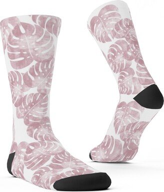 Socks: Monstera Leaves - Mauve Custom Socks, Pink