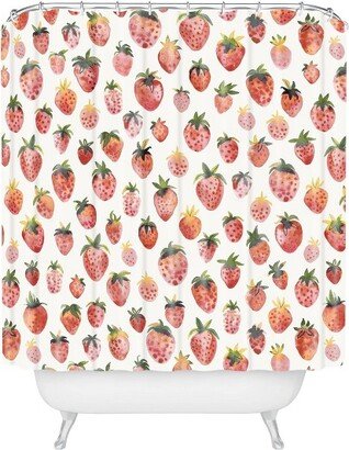 Ninola Design Strawberries Countryside Summer Shower Curtain Red