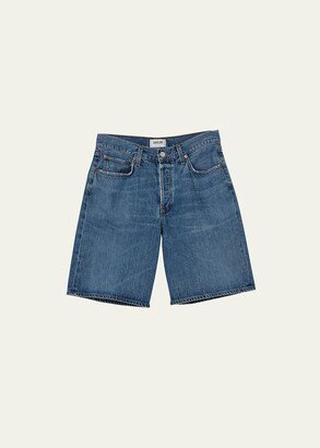 Low-Rise Denim Knee Shorts