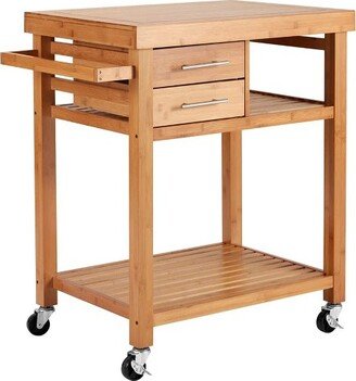 EROMMY Multipurpose Rolling Bamboo Wood Kitchen Island Trolley Cart with 2 Drawers, Open Storage Shelves, Towel Rack, and Locking Wheels, Natural