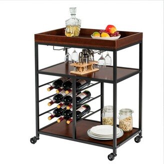 3 Tier Kitchen Trolley Utility Cart w/Wine Rack & Glass Holder