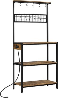 67.5 H Baker’s Rack with Power Outlet For Kitchen Storage, Rustic Brown