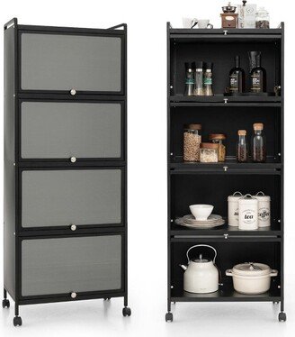 5-Tier Kitchen Baker's Rack Storage Cabinet Mobile Microwave Stand Flip-up Doors