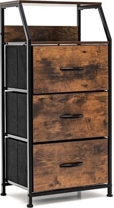 3 Drawer Dresser w/ Wood Top Sturdy Steel Frame Storage Organizer Dresser