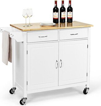 Rolling Kitchen Cart Island Wood Top Storage Trolley Cabinet