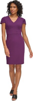 Petite Tulip-Sleeve V-Neck Sheath Dress