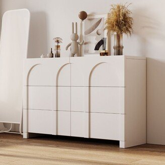 Modern Six-Drawer Dresser with Arch Design, Sideboard Cabinet with Storage Spaces, White