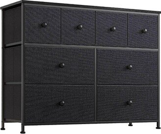 REAHOME 8 Fabric Drawer Steel Frame Bedroom Storage Organizer Chest Dresser w/ Waterproof Top, Adjustable Feet, and Wall Safety Attachment, Black/Gray