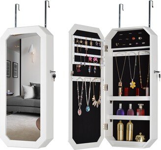 Jewelry Armoire Cabinet with Mirror, Lockable Wall Mounted Jewelry Organizer