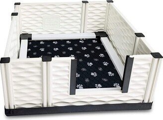 EZwhelp EZclassic 38 x 38 Modular Puppy Dog Whelping Box Playpen with Safety Rails, Washable Pee Pad, and Liner for Small Dogs, Black Pawprint Pad