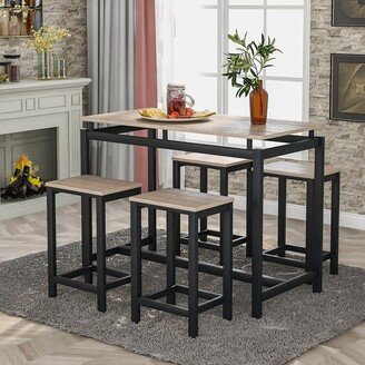 Sunjet 5-Piece Kitchen Counter Table Set, Industrial Dining Table w/4 Chairs