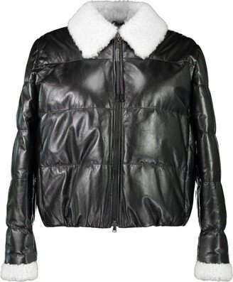 Padded Shearling-Trim Bomber Jacket