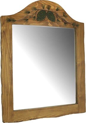 Things2Die4 Hand Carved Natural Wood Pine Cone Wall Mirror Home Lodge Style Decor - 32 X 24.75 X 1.25 inches