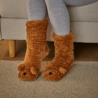 Dunelm Reggie Cockapoo Dog Slipper Socks, Size: UK L/XL Brown