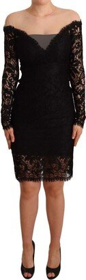 Black Lace Long Sleeves Knee Length Women's Dress