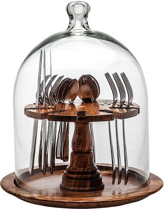 Wood & Glass Domed Round Flatware Caddy