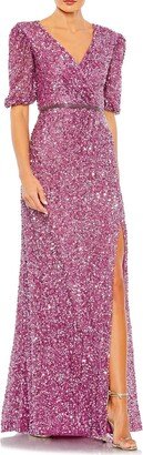 Sequin Puff Sleeve Gown