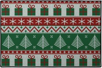 Door Mats: Christmas Knit - Green Door Mat, Multicolor