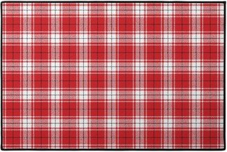 Door Mats: Tartan - White And Red Door Mat, Red