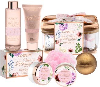 Lovery Cherry Blossom Home Spa Body Care with Cosmetic Bag Gift Set, 8 Piece