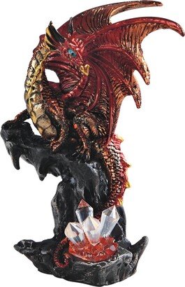 6H Medieval Red Volcano Dragon Guarding Faux Crystal Gemstone Statue Fantasy Decoration Figurine Home Decor Perfect Gift for House Warming,