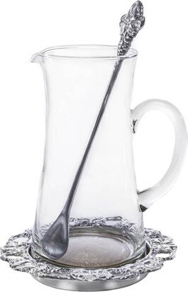 3-Piece Beverage Glass Pitcher Grape with Coaster and Stirrer, Perfect for Lemonade - Ice Tea