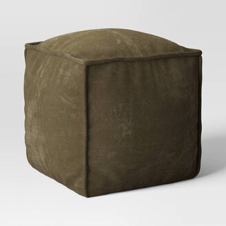 Costa Cotton Velvet Pouf with Removable Fill Olive Green